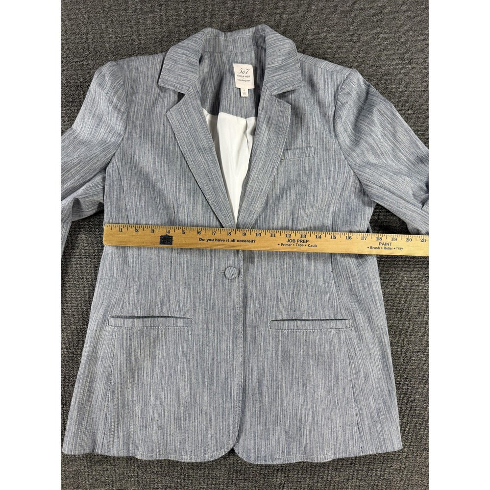 Cinq A Sept Blazer Womens 12 Khloe Stripe Cotton Blend One Button Ruched Sleeve - Picture 6 of 12